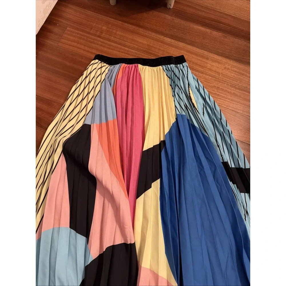 Anthropologie Geisha Designs Midi Pleated Skirt Colorful Preppy Boho Sz 4 NWT - Picture 5 of 7